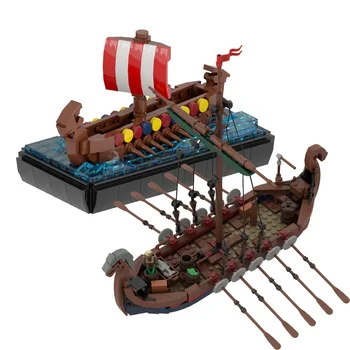 MOC Dragon Ship Баркас Викингов Средневековые Военные Войны Пиратские Строительные Блоки Набор Фигурок Содье Лодка Парусник Игрушка Для Детей