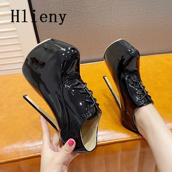 Hlieny/ весенне-осенние туфли-лодочки на платформе, пикантные туфли на высоком тонком каблуке, с круглым носком и перекрестной шнуровкой, 16 см, женские туфли для стриптиза, босоножки для танцев на шесте