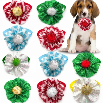 Оптовые товары для домашних собак, цветочные галстуки-бабочки, Блестящие галстуки-шарики, галстуки-бабочки в смешанном стиле, Аксессуары для маленьких собак, Рождественские зоотовары