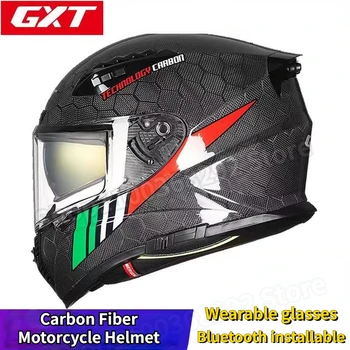 Мотоциклетный Шлем GXT Из Углеродного Волокна, Всесезонный Полнолицевой Шлем, Противотуманный С Двойными Линзами, Одобренный Casco Moto DOT FA602