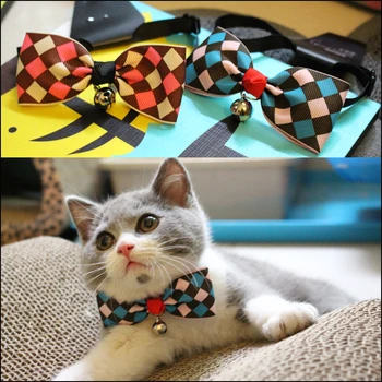 [Ошейники для кошек MPK] Доступны ошейник для кошек с ромбовидным рисунком, галстук-бабочка для кошек и галстуки на шею
