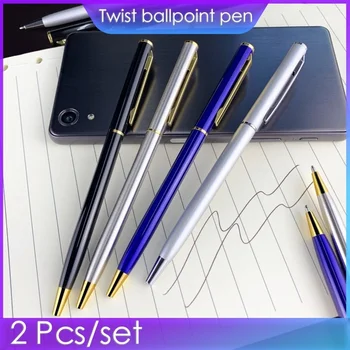 2 Шариковые ручки Twist, Классические металлические канцелярские принадлежности для офиса и школы, выдвижная ручка для подписи с гладким почерком