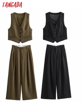 Tangada Модные женские широкие брюки для костюма Брюки на молнии Женские элегантные брюки PS56