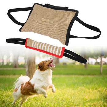Жевательная игрушка для домашних животных Подушка для дрессировки собак Приспособление для укуса Прочная Палочка для дрессировки собак с 2 веревочными ручками из пеньковой ткани