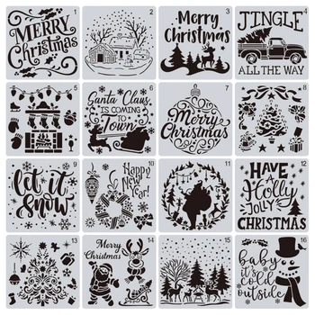 Набор из 16 трафаретов для рождественских рисунков Многоразовые трафареты для рисования с защитой от разрывов для рисования по дереву, стене, стеклу