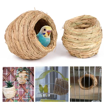 Плетеное соломенное птичье гнездо ручной работы, гнездовой домик для разведения птиц, скворечник для попугая, попугайчика, неразлучника, голубя-голубятника