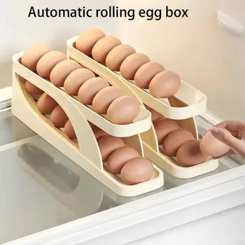 Кухонный ящик для хранения яиц с прокруткой, Двухслойный диспенсер для яиц с защитой от падения, холодильник, лоток для скручивания яиц, компактный органайзер для яиц