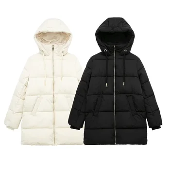 2023 Новая женская модная черная хлопковая куртка свободного кроя с длинными рукавами, осенне-зимняя уличная теплая хлопковая куртка