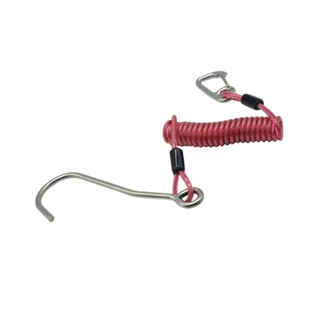 Крюк для подводного плавания с одной головкой Рифовый крюк из нержавеющей стали Спиральный пружинный шнур Аксессуар для безопасности при погружении - красный