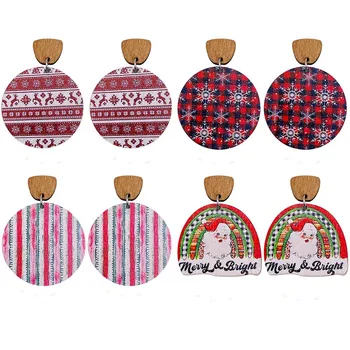 Рождественские круглые деревянные серьги-гвоздики, геометрически простые серьги-ушанки в скандинавском стиле, богемные серьги для женщин, ювелирные изделия оптом