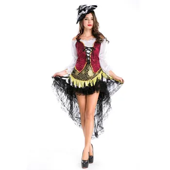 Женская одежда для ночного клуба, пиратский костюм для вечеринки, Пиратская форма на Хэллоуин, Необычное пиратское платье, наряд Плюс размер
