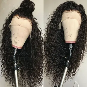 Потрясающий Длинный Свободный Кудрявый Синтетический парик на кружеве 13X4 без клея из высококачественного термостойкого волокна для париков чернокожих женщин