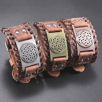 Кожаный браслет Dawapara Flower of Life для мужчин, Бесконечная Сила, Геометрическая Священная Мандала, браслет-талисман, ювелирные изделия