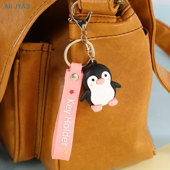 Брелок для ключей с милой куклой-пингвином, школьная сумка для пары, Розовый брелок для украшения автомобиля с подвеской в виде сердца для милой девушки