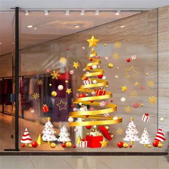 Рождественские наклейки на окна, наклейки в виде Рождественской елки, снежинок, Рождественские украшения для дома, наклейки для украшения дверей, стен, окон