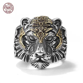 Серебро S925 Пробы, ретро-властное кольцо с Тигром, мужской дизайн одежды, Открытое кольцо с тигром Первого года
