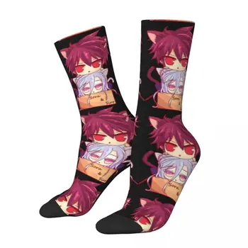 Мужские компрессионные носки в стиле хип-хоп ретро Sora И Shiro Crazy, унисекс, БЕЗ ИГРЫ, БЕЗ ЖИЗНИ, Harajuku, бесшовные носки с забавным принтом для экипажа
