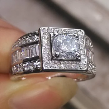 Модные кольца квадратной геометрии изысканного серебристого цвета для женщин, модные свадебные украшения из белого камня с металлической инкрустацией для помолвки