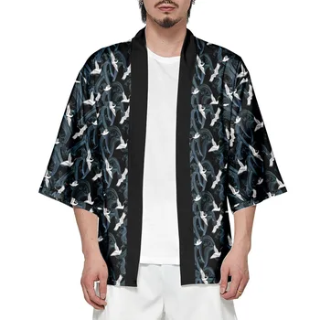 Модные рубашки Хаори с принтом журавля, уличная одежда Harajuku, Мужские И женские Традиционные кардиганы, Пляжные юката, Японские кимоно, Большие размеры