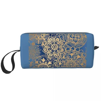 Изготовленная На Заказ Синяя Золотая Мандала Сумка Для Туалетных Принадлежностей Для Женщин Буддизм Цветочный Макияж Косметический Органайзер Женская Коробка Для Хранения Косметики Dopp Kit Box