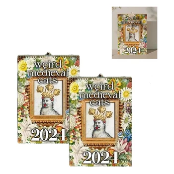 Календарь Weird Medieval Cats на 2024 год Календарь, который можно повесить на офисную подарочную бумагу с покрытием для дома