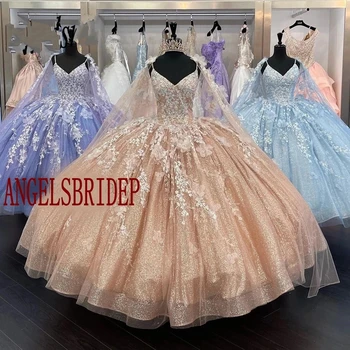 ANGELSBRIDEP, Пышные платья в стиле Милой Невесты, Vestidos De 15 Años, Вечерние платья принцессы с 3D цветами, расшитые бисером.