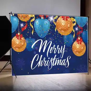 ЛУНА.QG Фон Голубой Баннер для Веселой Рождественской вечеринки С золотым колокольчиком, украшение для шара, Детская фотобудка с лентой в виде снежинки