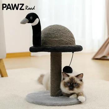 Милое дерево для кошек в стиле птички с болтающимся плюшевым мячом, 3-цветная подставка для царапин из натурального сизаля для игр с котенком rascador gato