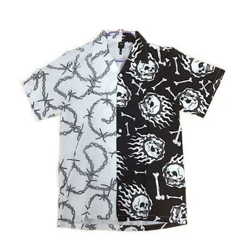 Черно-белая винтажная рубашка в стиле пэчворк, Новая летняя мужская гавайская рубашка с коротким рукавом, мужские пляжные рубашки с принтом Черепа, мужские рубашки Оверсайз