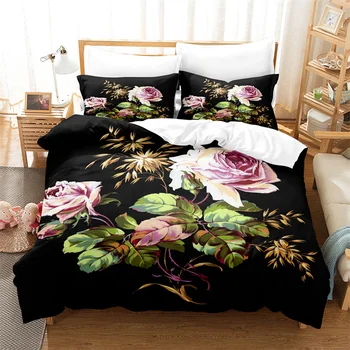Комплект постельного белья с цветочными растениями, Черный пододеяльник для влюбленных, пододеяльник для мальчиков, пододеяльник для девочек, Великолепное постельное белье King/ Queen, набор пододеяльников для пуховых одеял