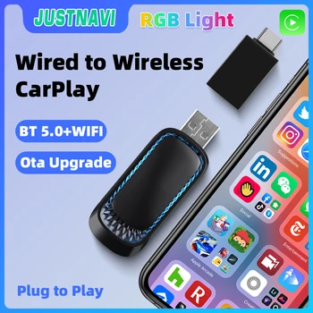 JUSTNAVI RGB Mini Carplay AI Box для Apple Car Play Беспроводной Адаптер Автомобильный OEM Проводной CarPlay К Беспроводному USB-ключу Подключи и Играй