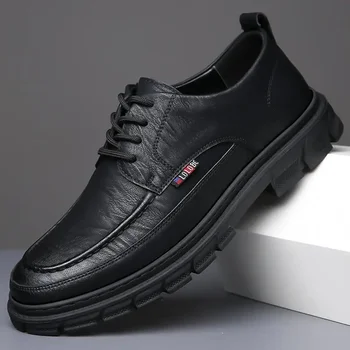 Кожаная обувь для мужчин 2023, новые осенние мужские повседневные британские черные ботинки Martin, официальная одежда, деловые свадебные туфли с мягкой подошвой
