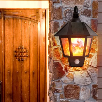 Настенный светильник Наружный водонепроницаемый Светодиодный Солнечный Ландшафтный декоративный светильник, охранный светильник, мерцающее пламя, танцующие солнечные огни